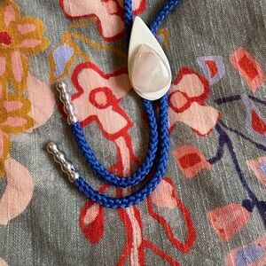 Vintage Bolo Tie | Quartz Stone | Blue Cord